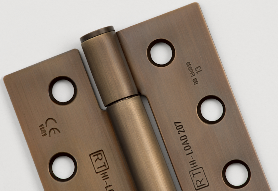 Imitation Bronze finish on stainless steel hinge. Rich medium chocolate colour
