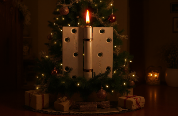 Image of Hinge against a Christmas tree background